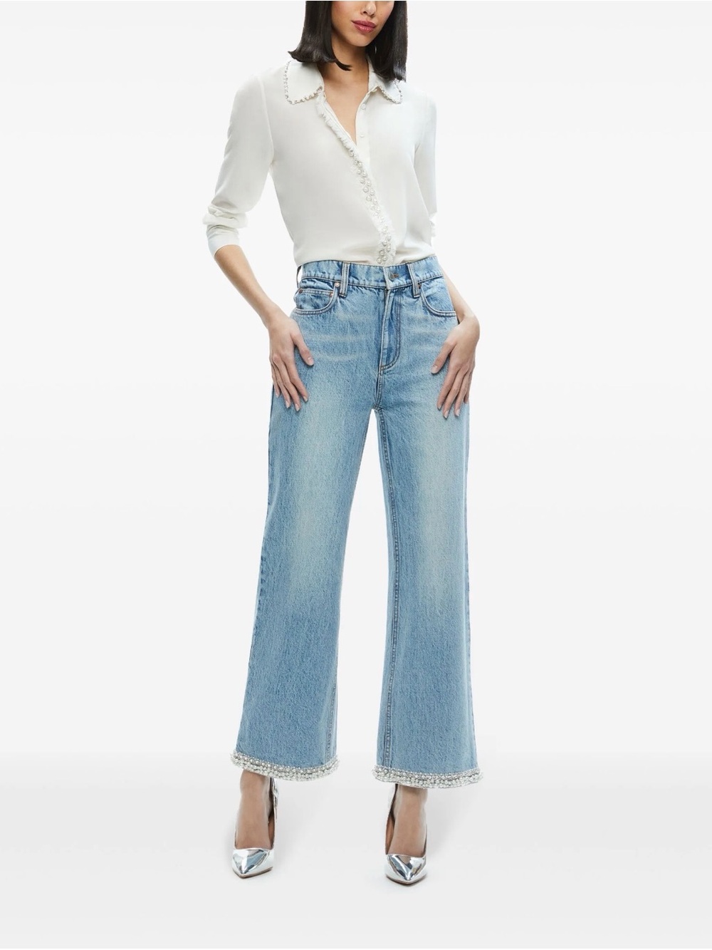 Alice and Olivia Ora embellished Wide-Leg Women's Jeans - Size 26 NWT